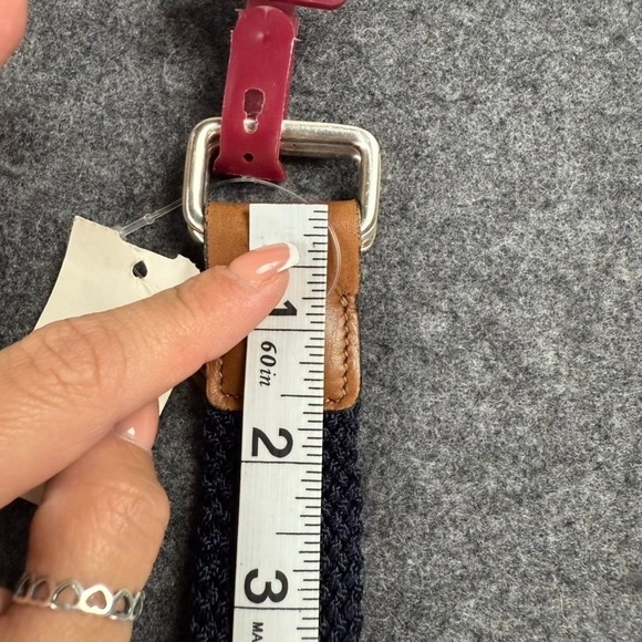 NEW Trafalgar Mens Navy Braided Stretch Web Belt with Leather Trim Size S - Picture 5 of 8